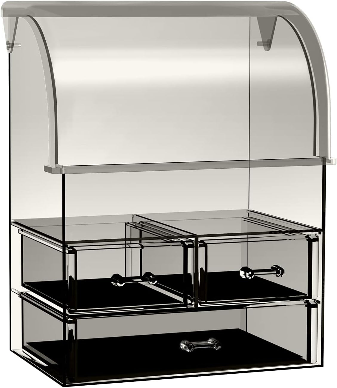 Stylish Acrylic Cosmetic Makeup Organizer with Lid - Dustproof, Waterproof Storage Box Featuring 3 Drawers for Makeup Tools, Lipsticks, Perfume, and Jewelry (Black Clear)
