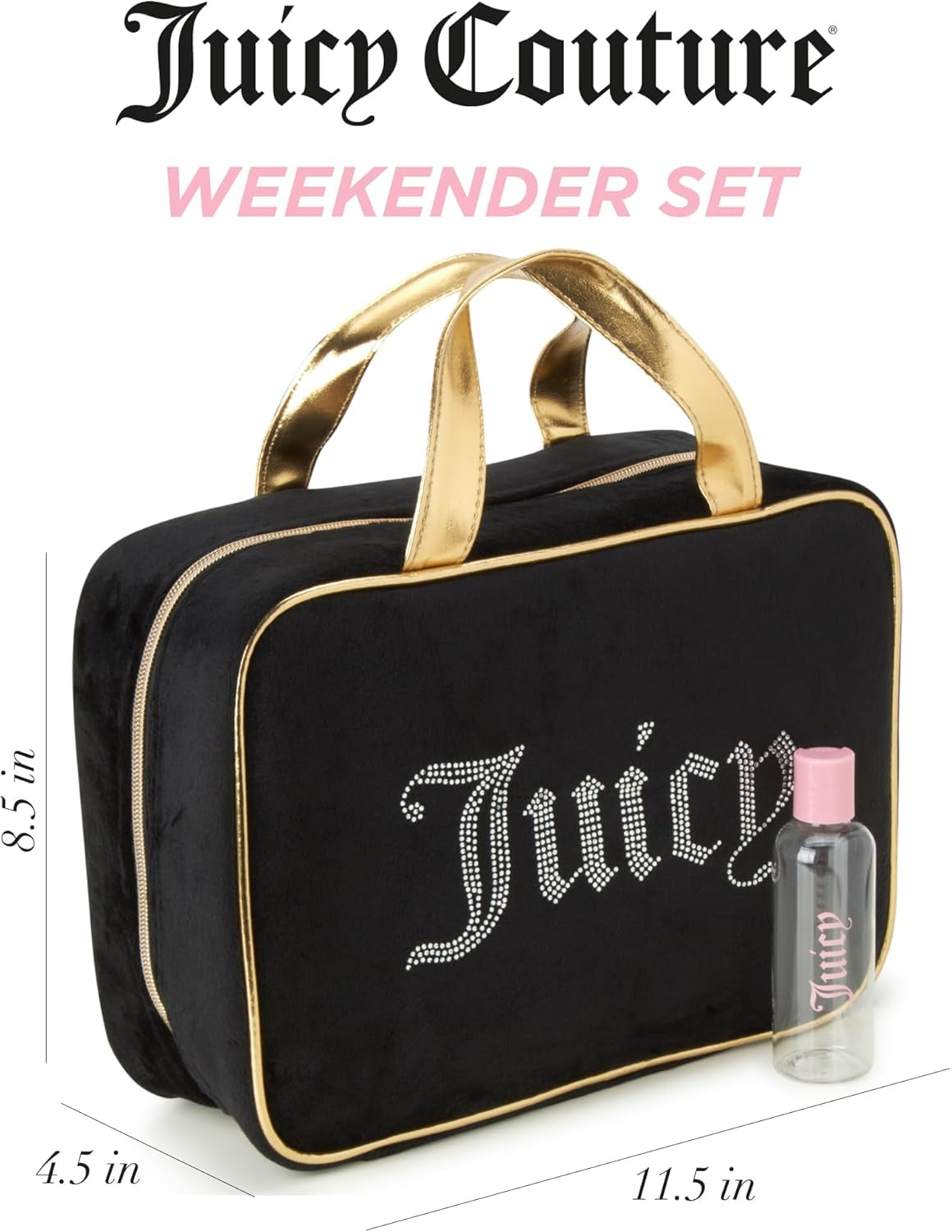 Black Makeup Bag Cosmetics Organizer Travel Essentials Weekender Velour Rhinestone Gold Trim