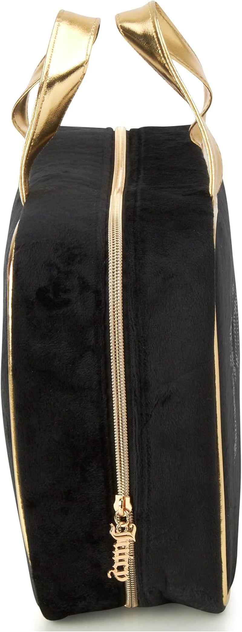 Black Makeup Bag Cosmetics Organizer Travel Essentials Weekender Velour Rhinestone Gold Trim