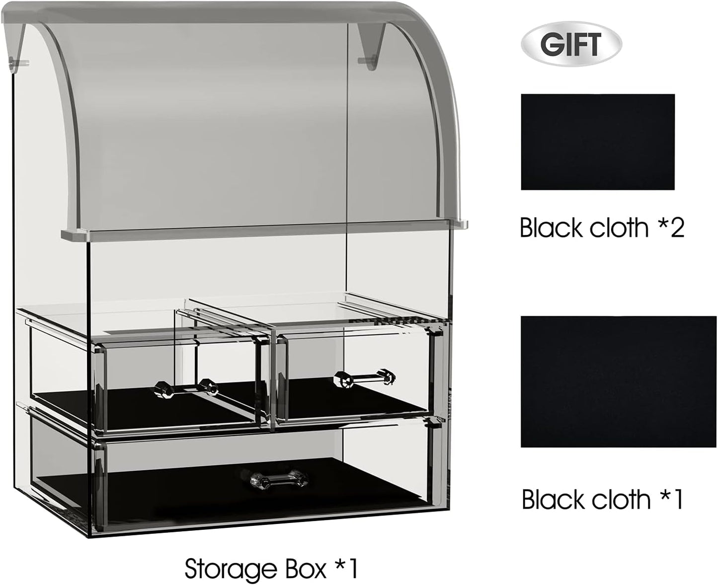 Stylish Acrylic Cosmetic Makeup Organizer with Lid - Dustproof, Waterproof Storage Box Featuring 3 Drawers for Makeup Tools, Lipsticks, Perfume, and Jewelry (Black Clear)