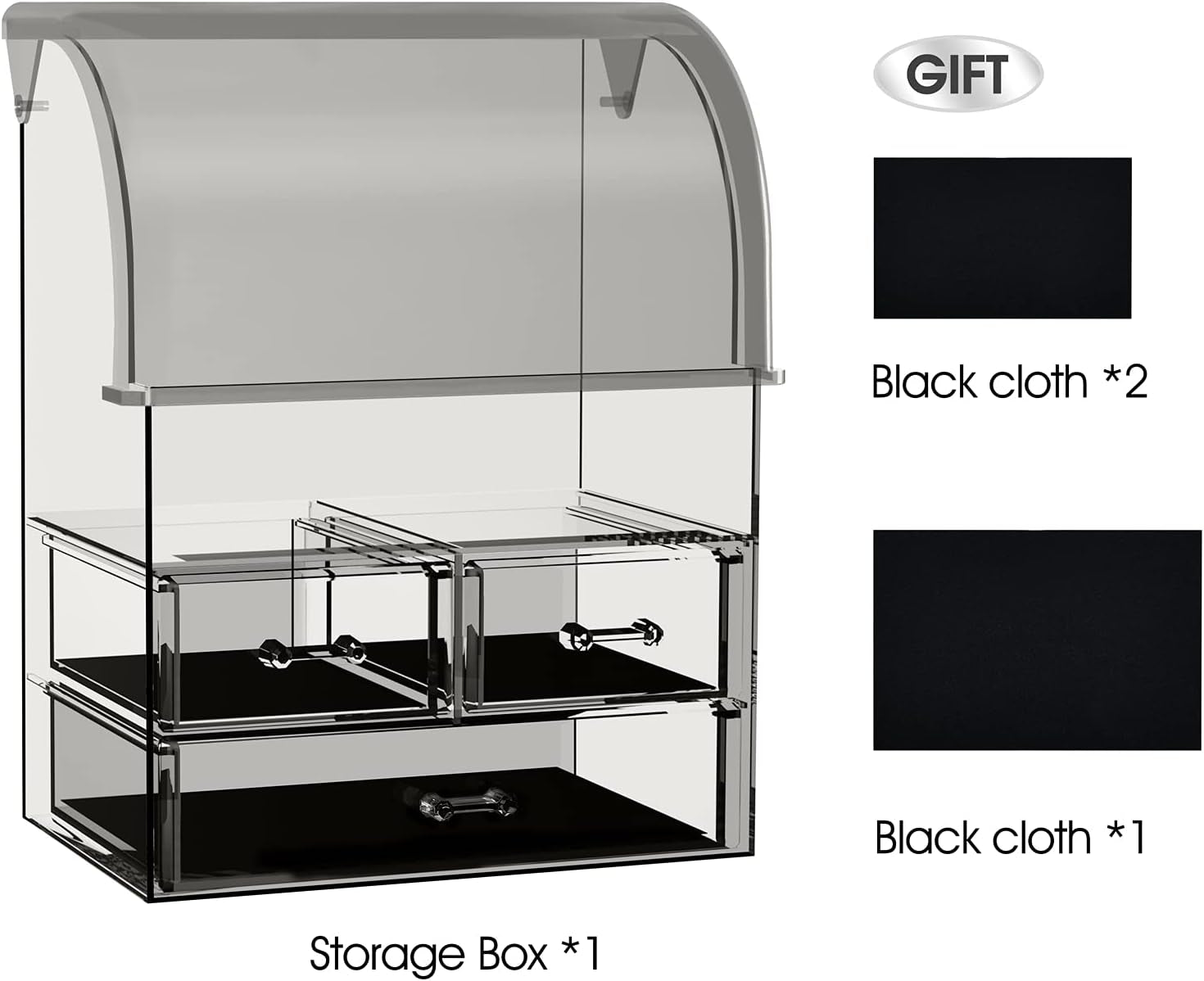 Stylish Acrylic Cosmetic Makeup Organizer with Lid - Dustproof, Waterproof Storage Box Featuring 3 Drawers for Makeup Tools, Lipsticks, Perfume, and Jewelry (Black Clear)