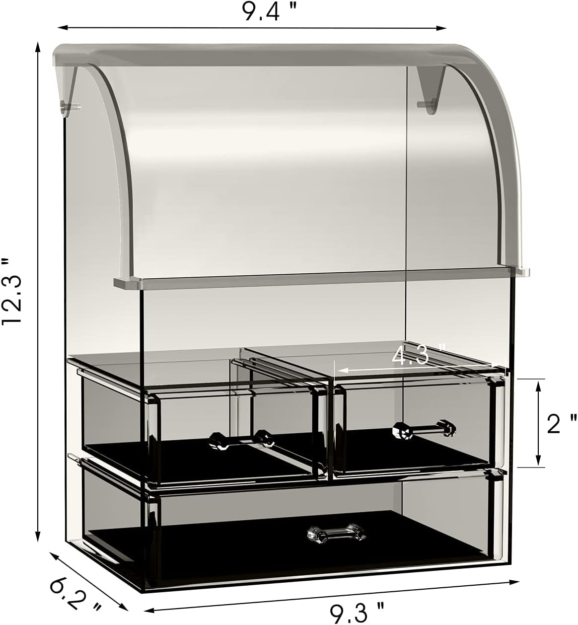 Stylish Acrylic Cosmetic Makeup Organizer with Lid - Dustproof, Waterproof Storage Box Featuring 3 Drawers for Makeup Tools, Lipsticks, Perfume, and Jewelry (Black Clear)